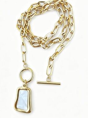 Gold Toggle Chain Necklace with White Mother-of-Pearl Charm